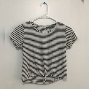 Cropped B&W T Shirt with Tie Front